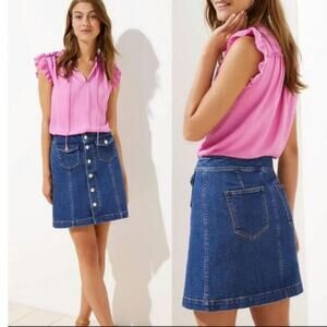 Loft Button Front Denim Shift Skirt Size: 4